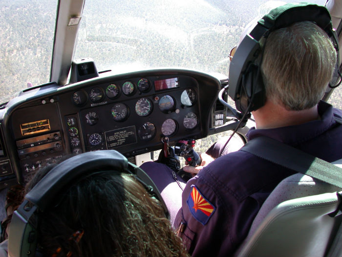 Inside a helicopter